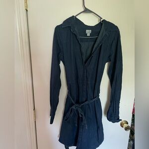 Denim long sleeve dress with belted waist
